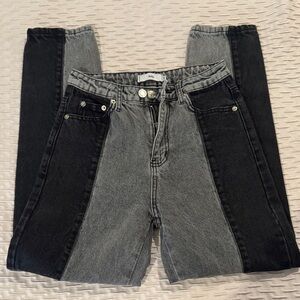 ADIKA Two-Tone Black and Gray Straight Leg Jeans